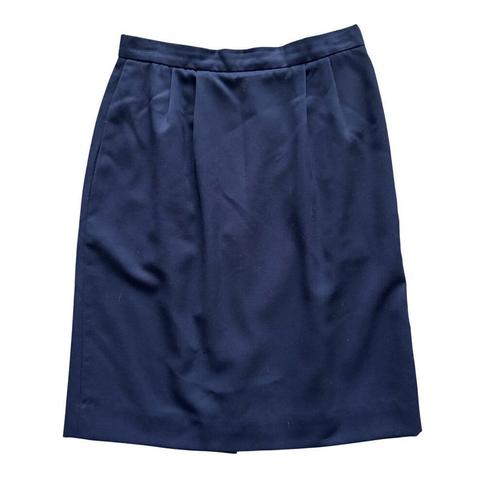 VTG Land's End Vintage 100% Wool Pencil skirt Women's Sz 6 Navy Blue Preppy